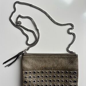 COACH Double Zip Top Grommet Olive Grey Crossbody Bag antique nickel hardware